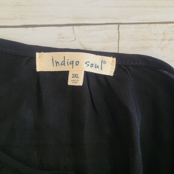 Indigo Soul Black Eyelet Bell Sleeve Blouse Long Sleeve Plus 2X Whimseygoth - Picture 4 of 9